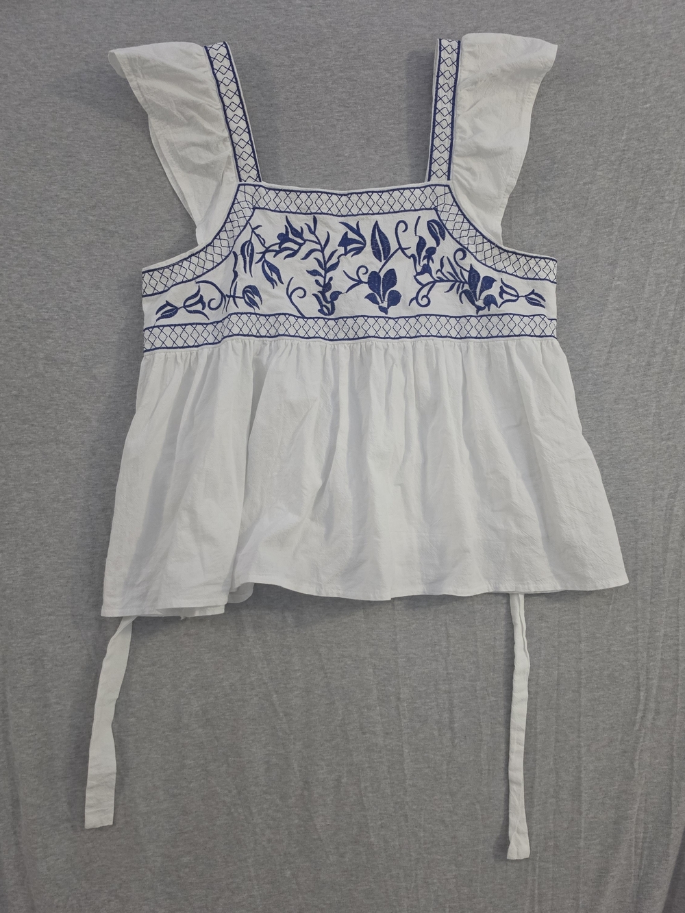 SHEIN White Tank Top with Blue Embroidered Bodice - Picture 3 of 6